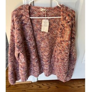 Hem and Thread Speckled Knit Cardigan Sweater Women Sz S Multi Color Open Front